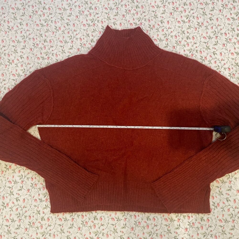 Free People Cashmere Red Cowl Neck Sweater with Chunky Knit Texture